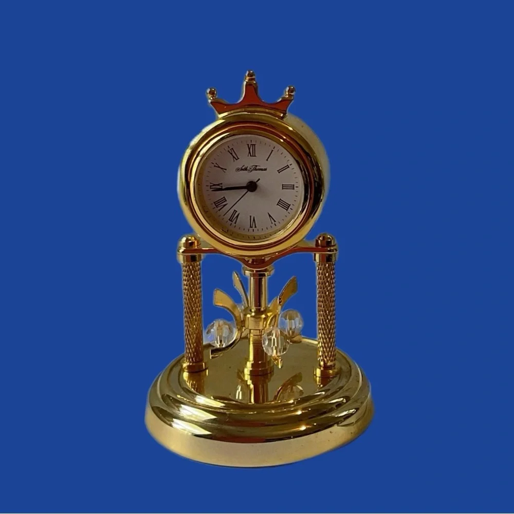 Rare Seth Thomas Miniature Anniversary Clock Gold Tone, Very Clear Glass Dome